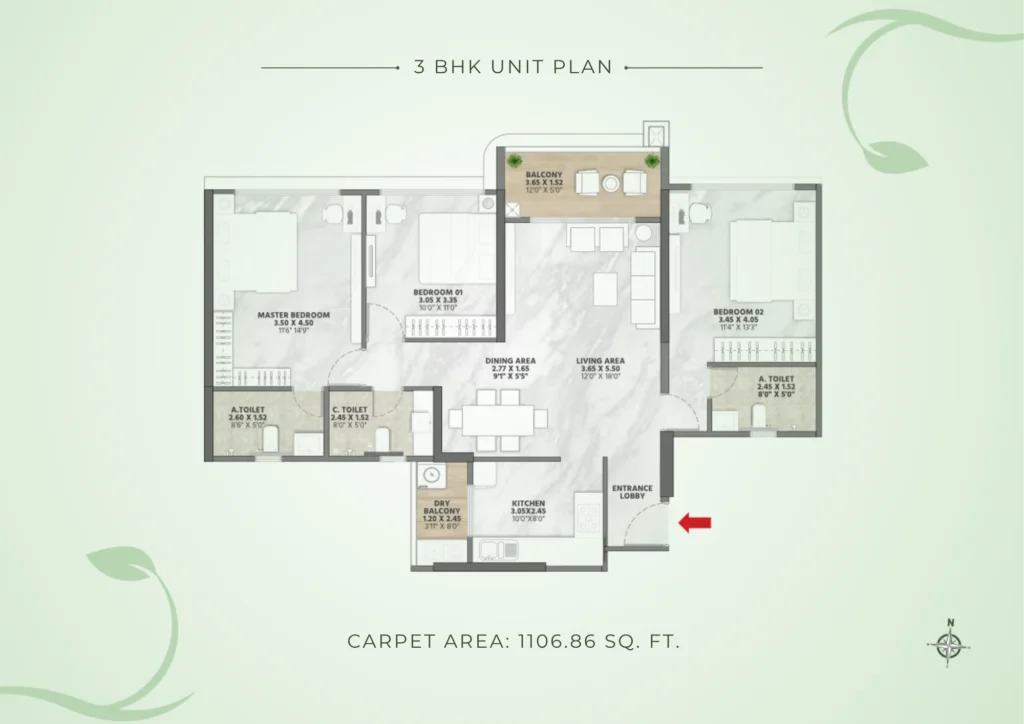 3 BHK Floor Plan
